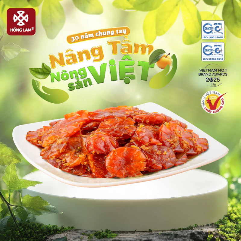 Ô mai (xí muội) quất gừng Hồng Lam, dạng hộp. Có vị chua, ngọt, dẻo