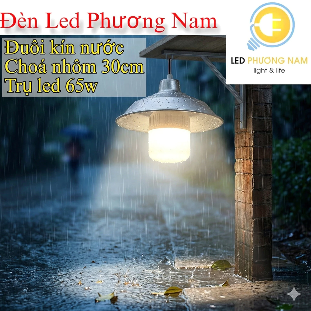 Combo Đèn LED Trụ 65W, Chóa Nhôm 30cm, Đuôi Kín Chống Nước Tuyệt Đối