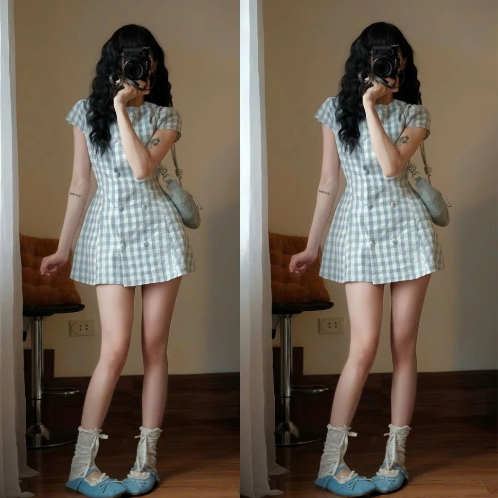 Váy Kẻ Caro Nữ Cúc Bọc Dáng Suông hè - Đầm Caro Hàn Quốc Ulzzang Chất Liệu Mát Mặc Đi Chơi, Đi Tiệc HOTHIT 2026