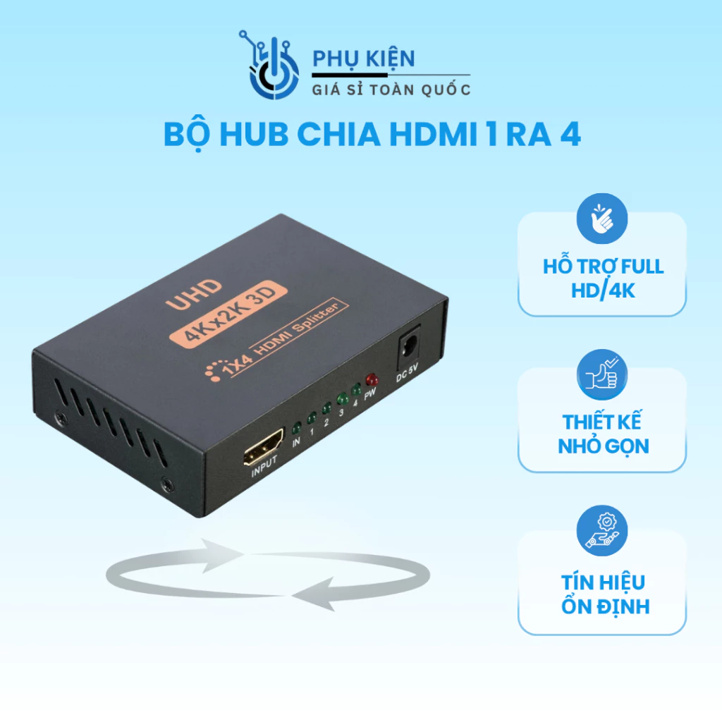 Bộ Hub Chia HDMI 1 Ra 4 – Chia Màn Hình Đồng Thời, Hỗ Trợ Full HD/4K, Tín Hiệu Ổn Định