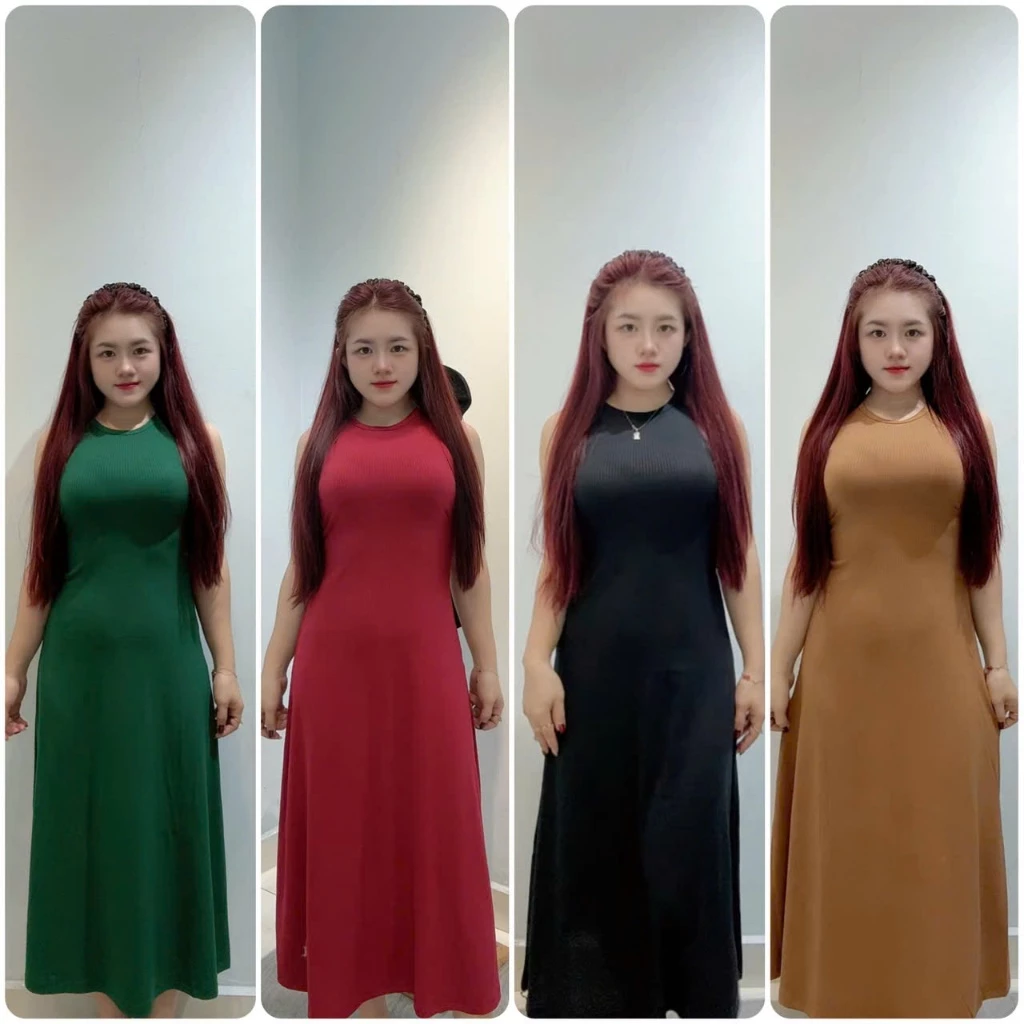 Đầm maxi sát nách cổ tròn dáng dài co giãn tôn dáng full màu