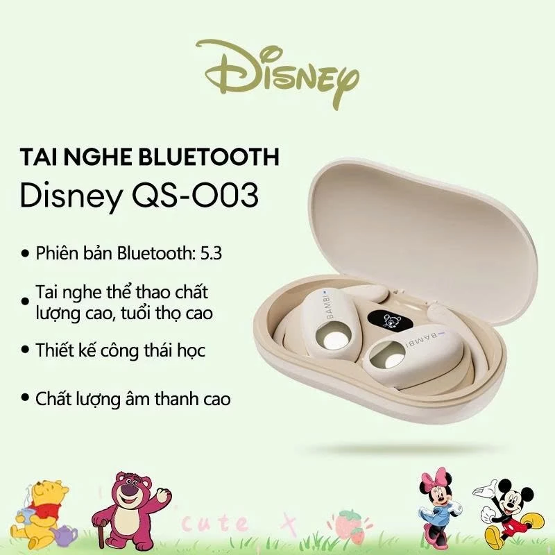 Tai Nghe Bluetooth Disney QDS-003 Chính Hãng | Bluetooth 5.3 | Âm Thanh 360° HIFI | Quà Tặng Dễ Thương