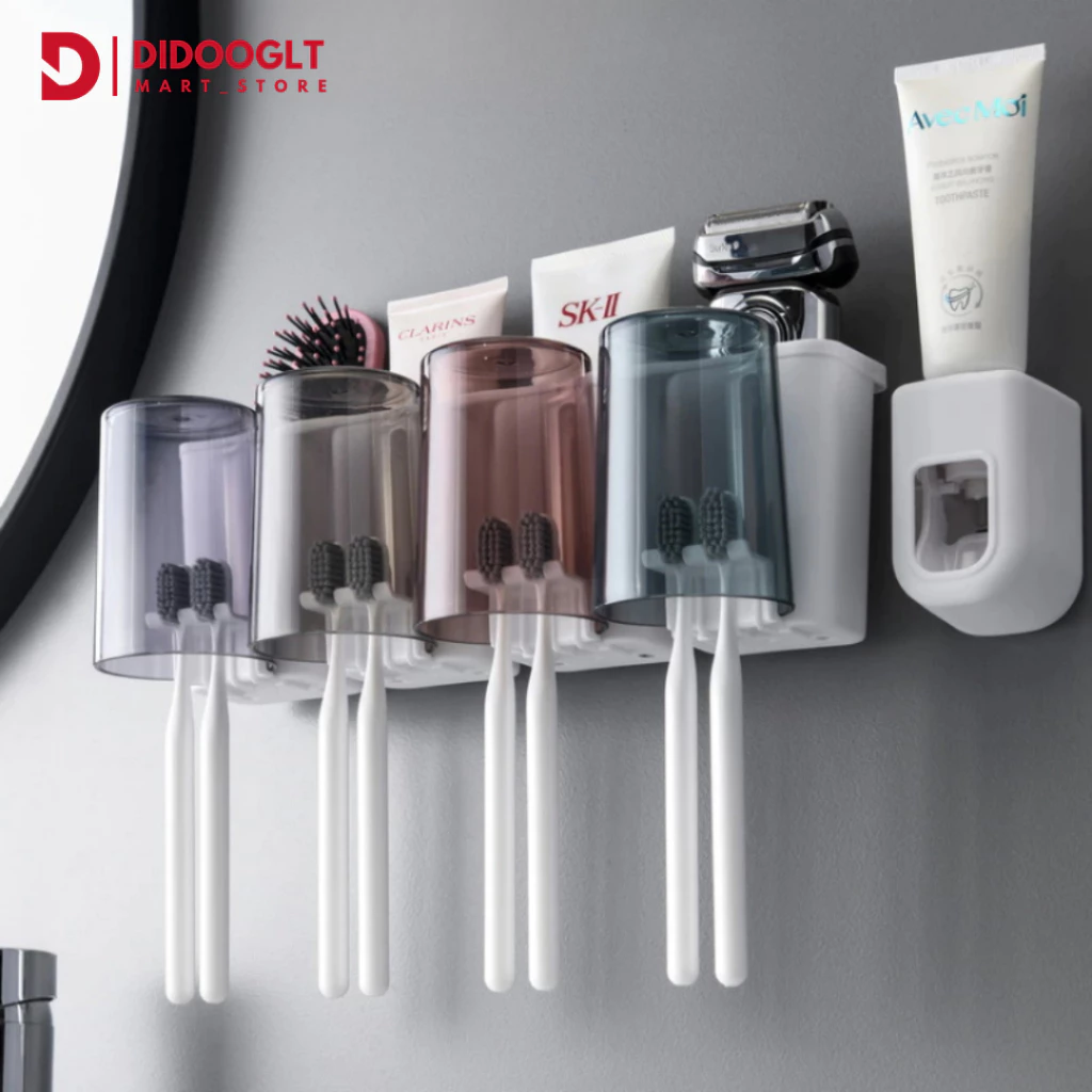 Giá Để Bàn Chải Đánh Răng Thông Minh Dán Tường Tiện Lợi Kèm Cốc - DIDOOGLT