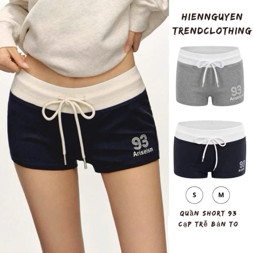 Quần Short  93 Nữ Thể Thao Cạp Trễ Bản To . Quần Đùi Nữ Mặc Nhà Tập Gym Yoga Style Y2K Năng Động