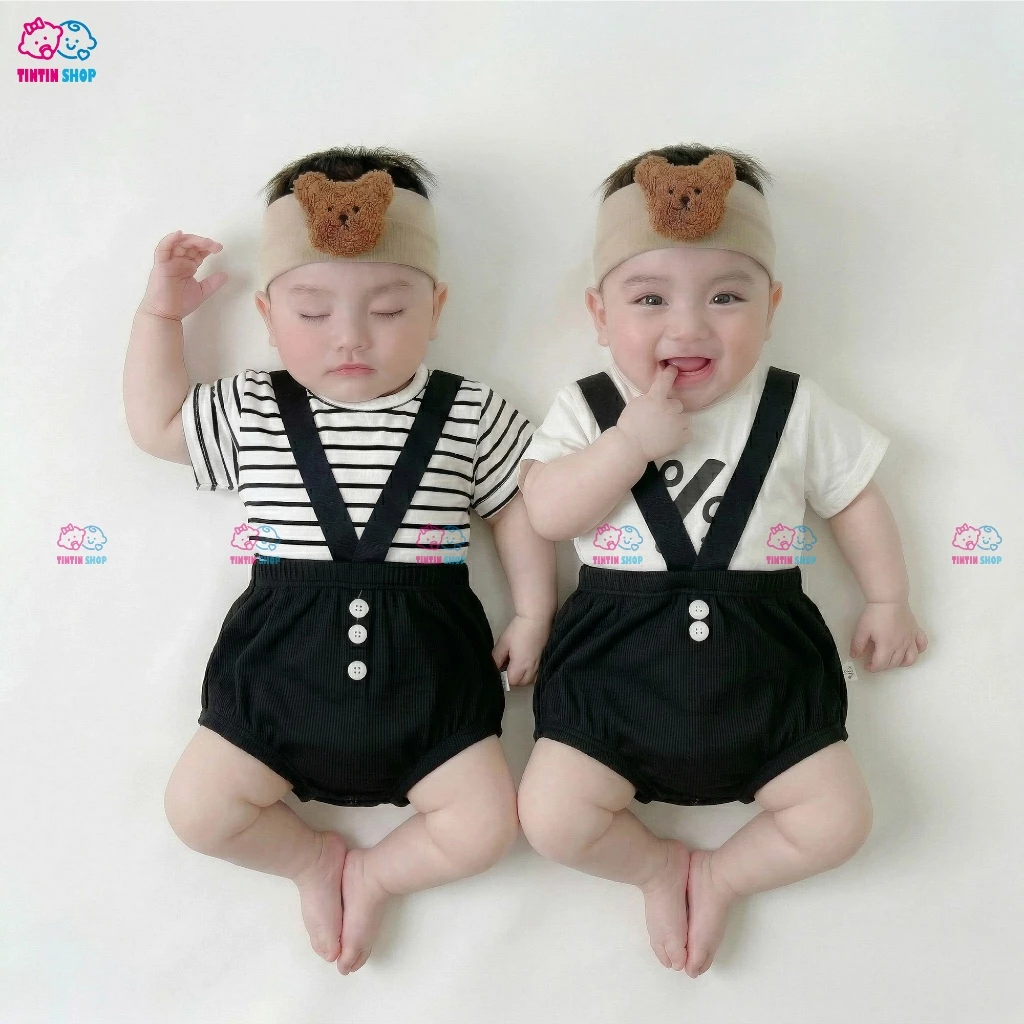 Sét yếm phong cách Hàn Quốc cho bé trai bé gái Áo liền quần bodysuit cho trẻ sơ sinh SLH180