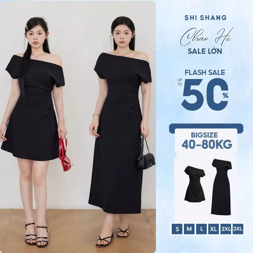 Váy thiết kế BIGSIZE 2 lớp,  lệch vai dáng A, đầm dự tiệc tiểu thư thanh lịch nhiều màu
