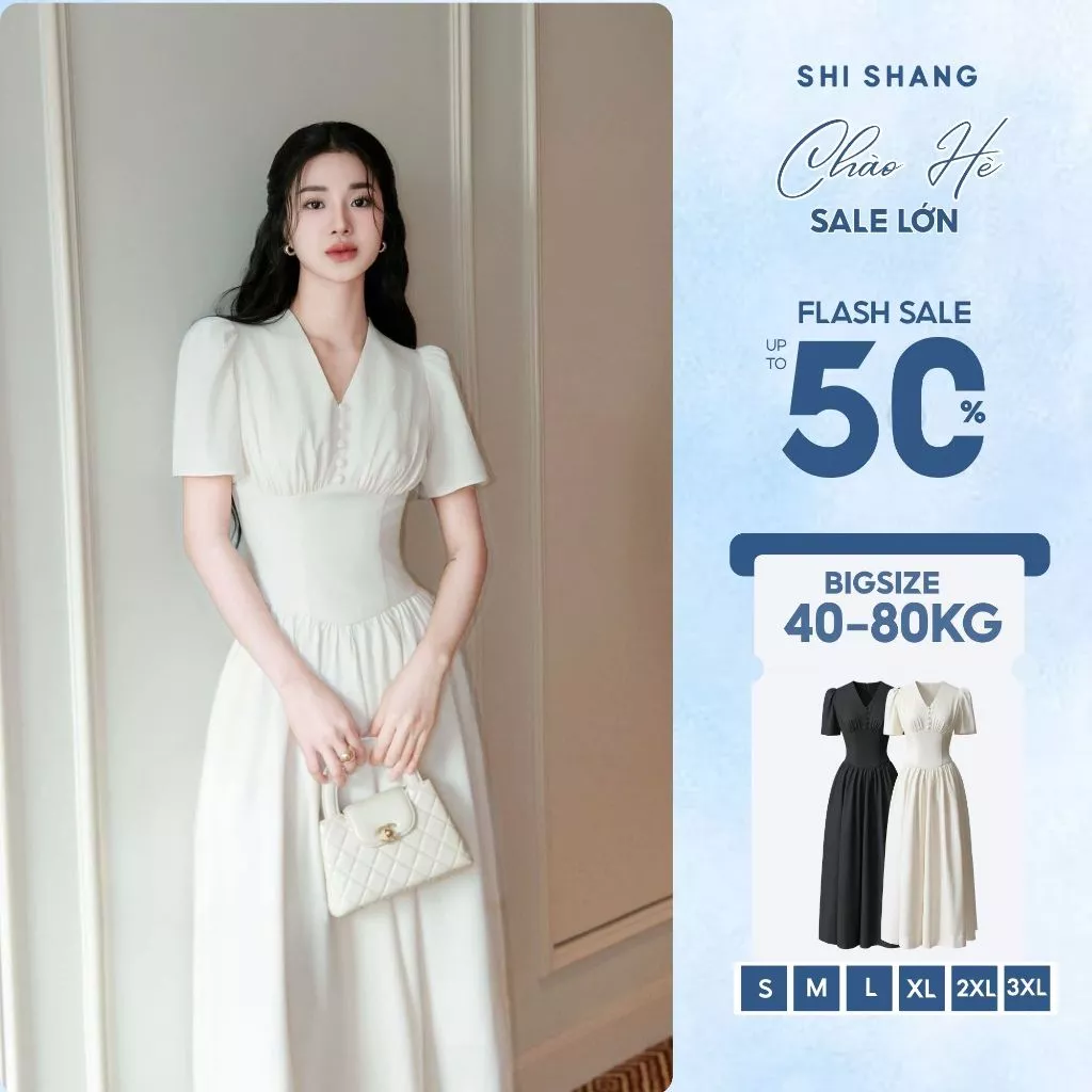[𝐁𝐚́𝐧 𝐜𝐡ạ𝐲] Đầm Thiết Kế Bigsize, Váy đầm nữ cổ V Shi Shang SIẾT EO tôn dáng