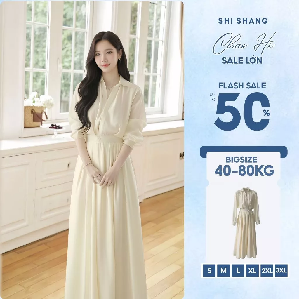 [𝐌𝐮𝐬𝐭 𝐡𝐚𝐯𝐞] Đầm sơ mi cao cấp Shi Shang, Váy tốt nghiệp dáng dài chân váy xoè hack dáng nhẹ nhàng