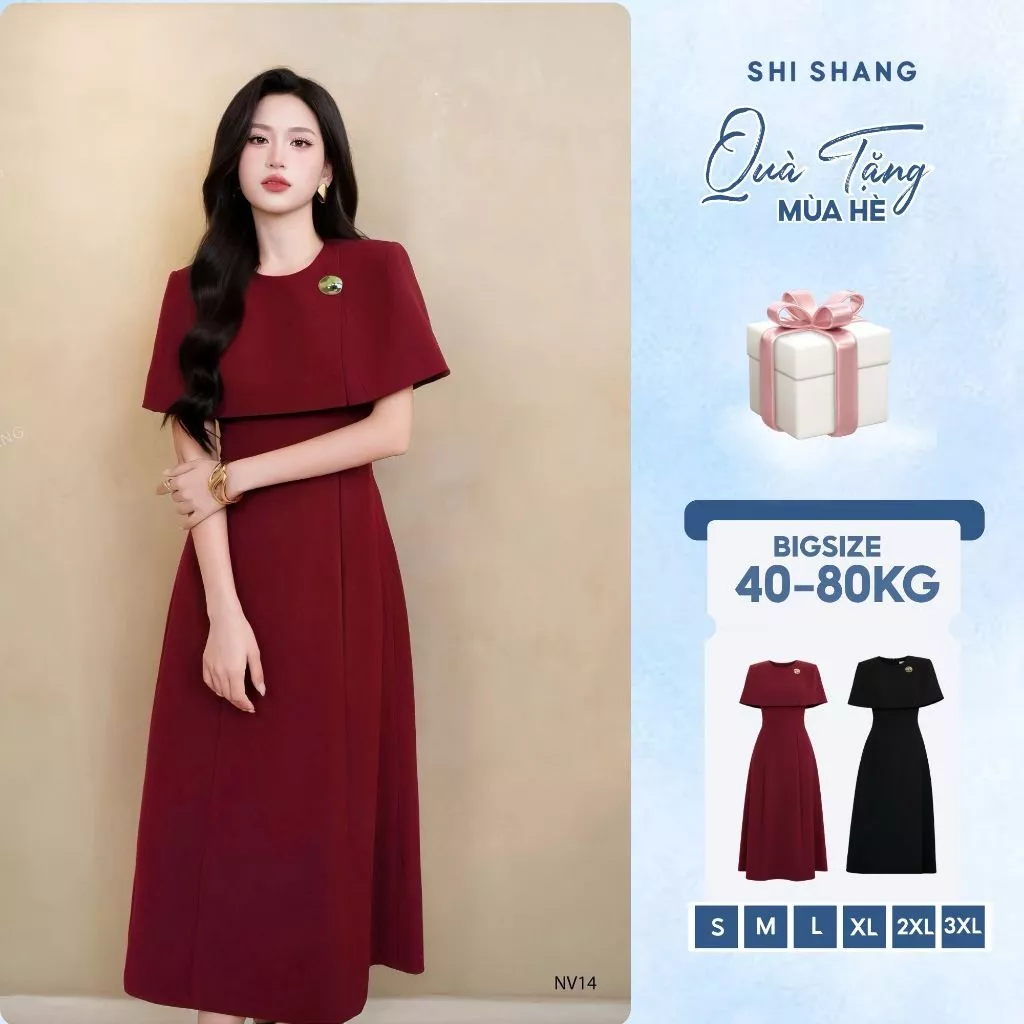 [𝐁𝐒𝐓 𝐘𝐄𝐏 - 𝐋𝐨ạ𝐢 1] Váy Đầm Dự Tiệc Dáng Dài Phối Liền Choàng Vai, Đầm Thiết Kế Bigsize Thanh Lịch By Shi Shang