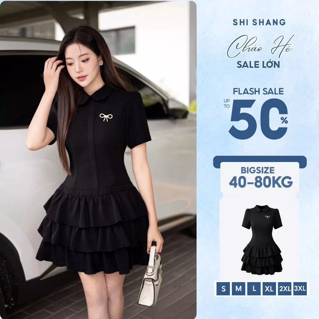 [𝐓ă𝐧𝐠 size] Váy cổ sen xếp tầng dáng ngắn, đầm dự tiệc thiết kế Bigsize by Shi Shang