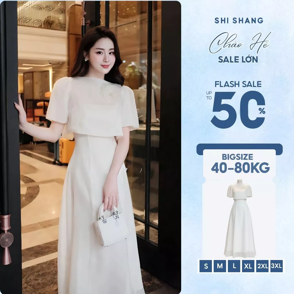 Set đầm dự tiệc thiết kế BIGSIZE, váy tơ 2 dây kèm áo choàng đính hoa cao cấp by Shi Shang