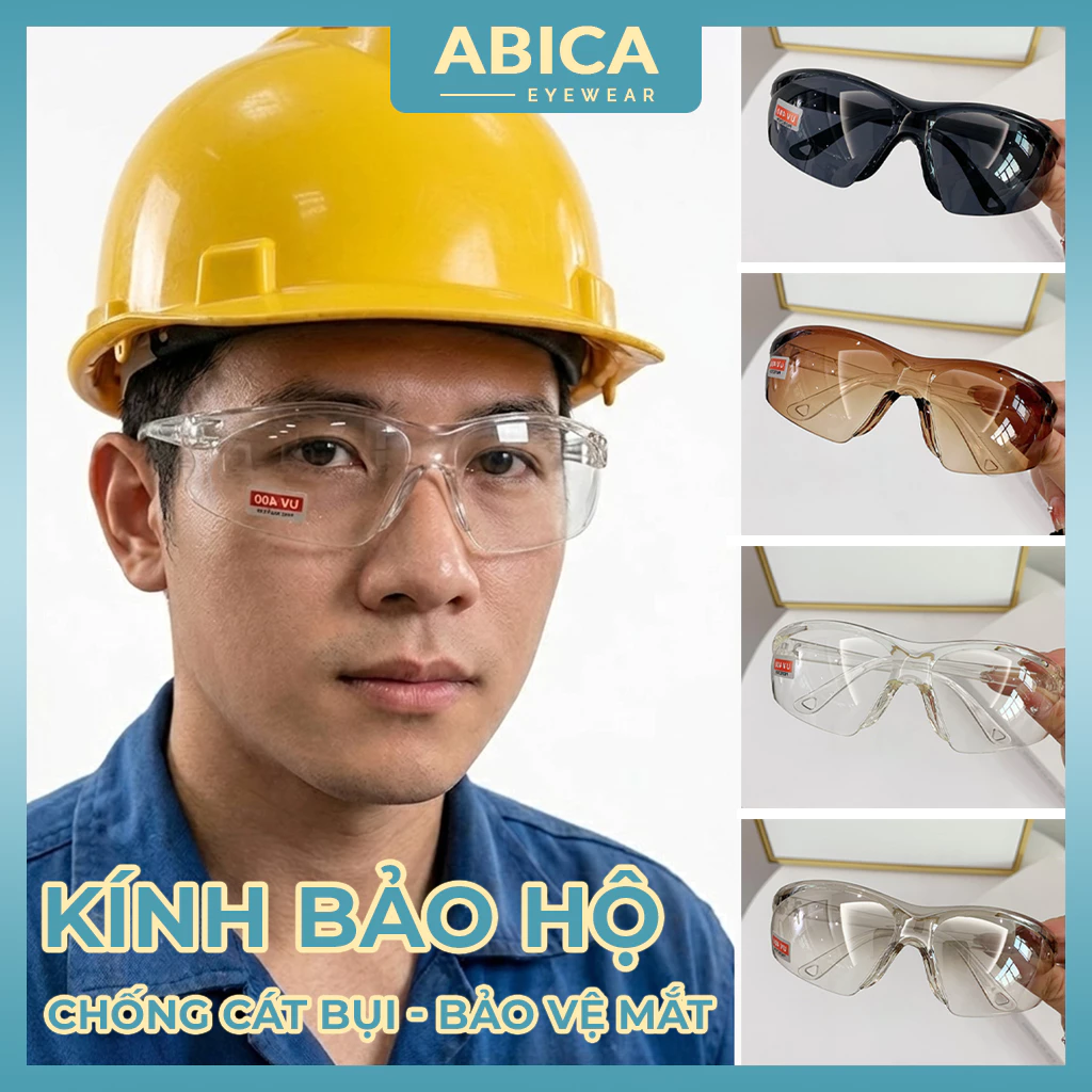 Kính mắt bảo hộ nam nữ mắt kính không độ nhiều màu chống côn trùng khói bụi phong cách Hàn Quốc bền đẹp giá rẻ ABICA 054