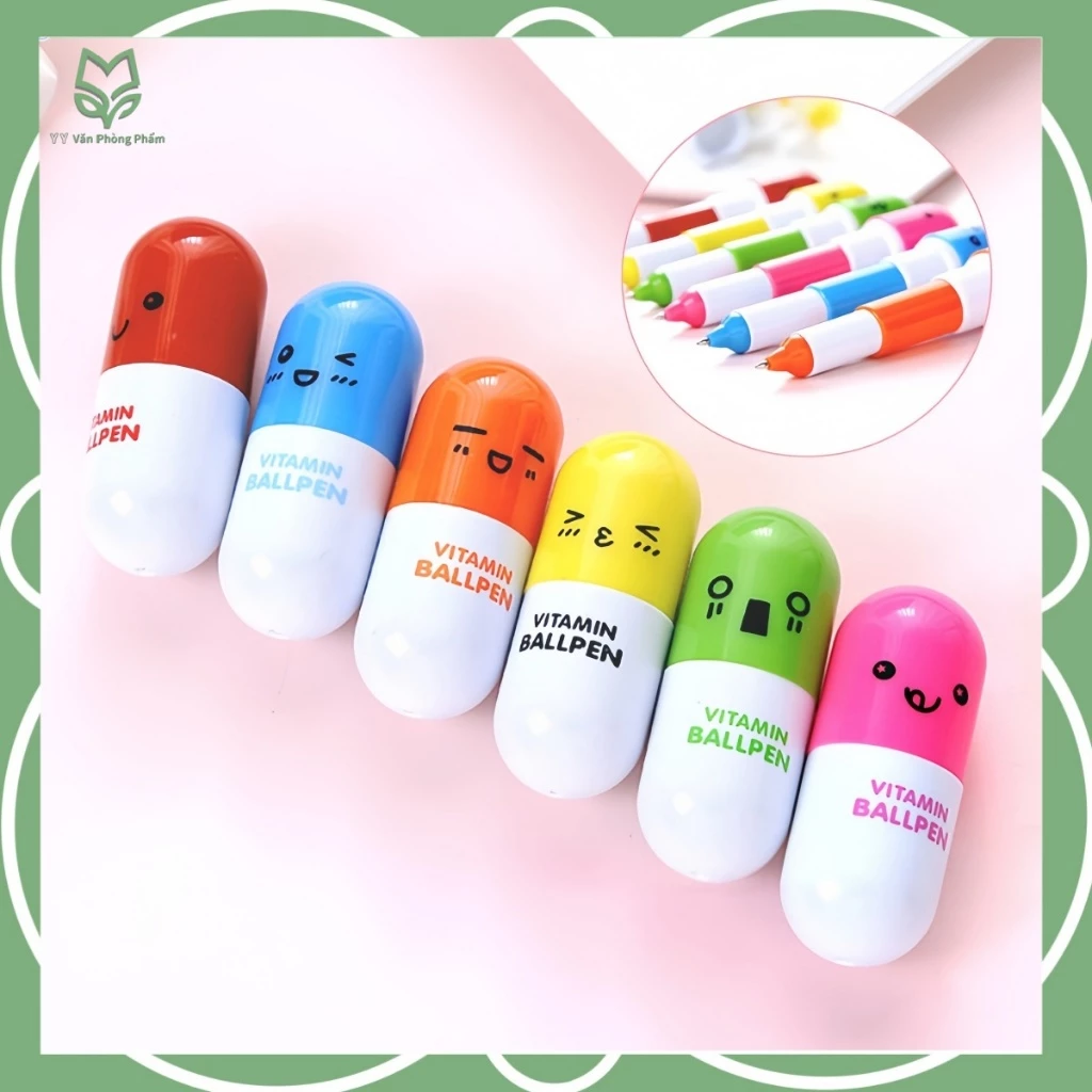 Bút Bi Mini Hình Tròn Siêu Dễ Thương Hộp 6 Cái - Bút Học Sinh Mực Xanh Đen Dễ Viết, Đa Dạng Mẫu Mã Sỉ Lẻ