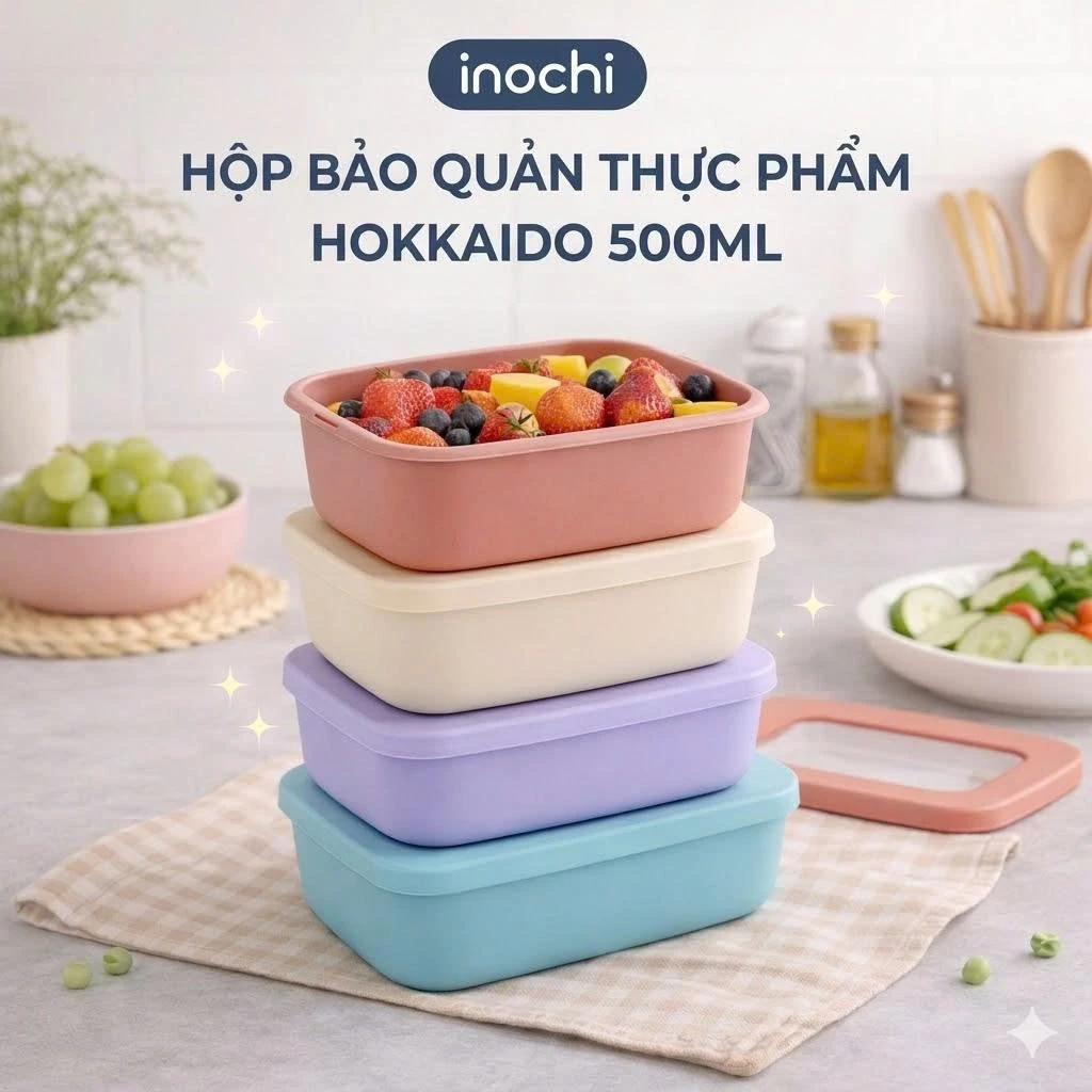 HỘP BẢO QUẢN thực phẩm Hokkaido Inochi 500ml, nhựa PP nguyên sinh an toàn, kháng khuẩn. Nắp Silicon