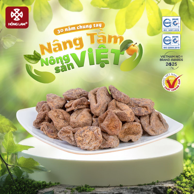 Ô mai chanh mặn Hồng Lam, dạng hộp. Có vị chua, mặn