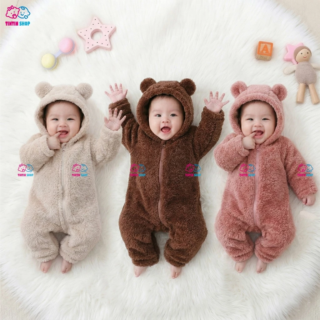 Body kéo khoá Bodysuit nỉ nhung dài tay dày ấm Hàng Quảng Châu cho bé trai bé gái sơ sinh mùa đông Áo liền quần SLD05