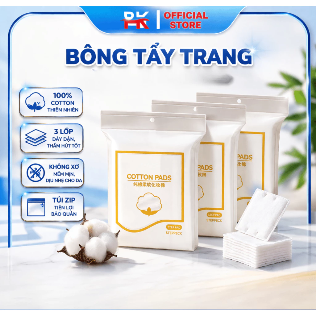 Combo 3 Túi Bông Tẩy Trang DIDOOGLT – 222 Miếng Cotton 3 Lớp, Mềm Mịn, Không Xơ, Dịu Nhẹ Cho Da