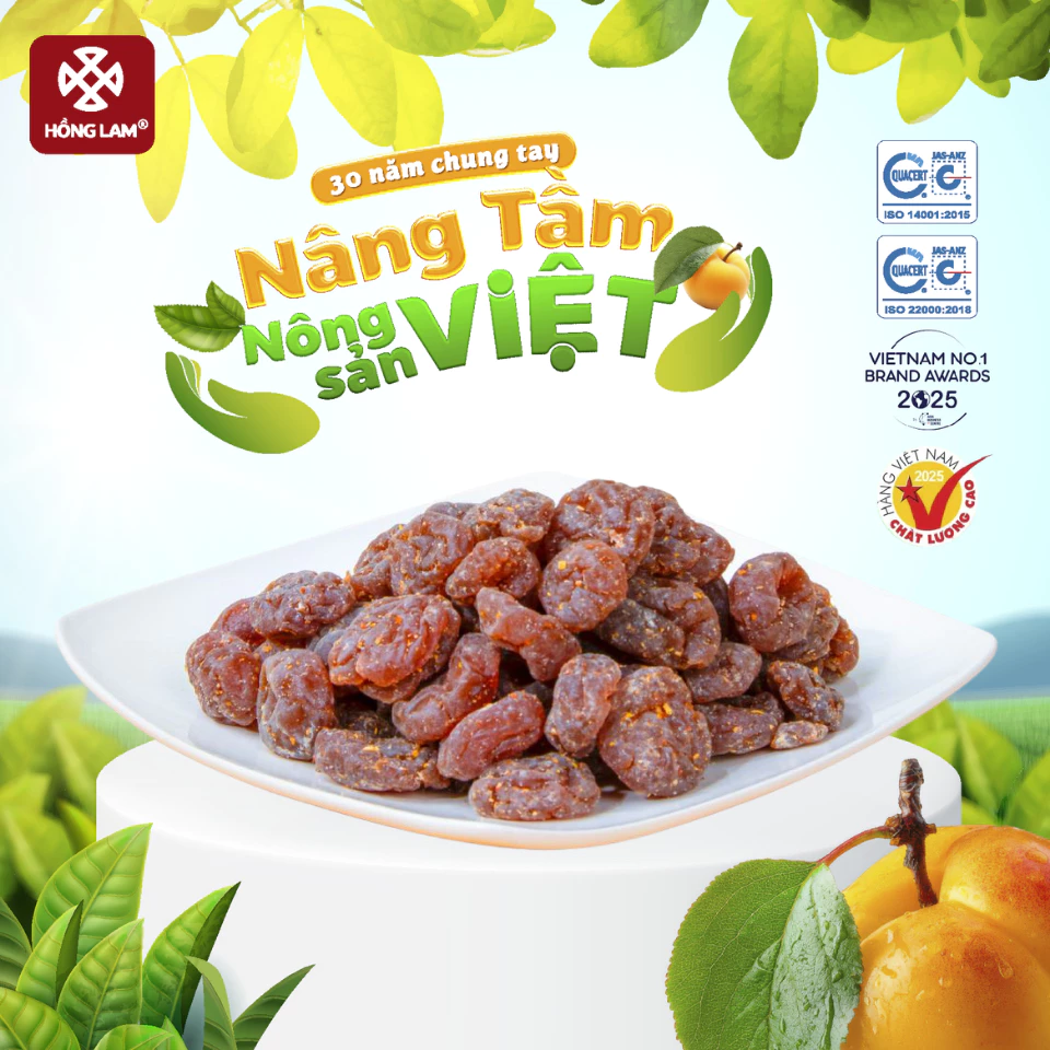 Ô mai (xí muội) mơ Hồng Lam 5, dạng hộp. Loại không hạt vị chua, cay, ngọt dẻo