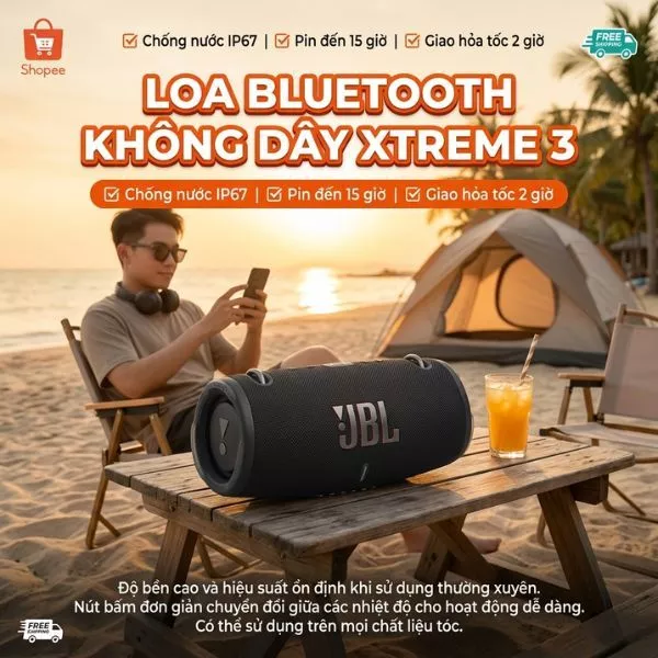 Loa Bluetooth Xtreem3 Mini Bass Mạnh, Pin trâu, Kết Nối USB, Thẻ Nhớ, AUX, Nhỏ Gọn, Tiện Lợi Mang Đi