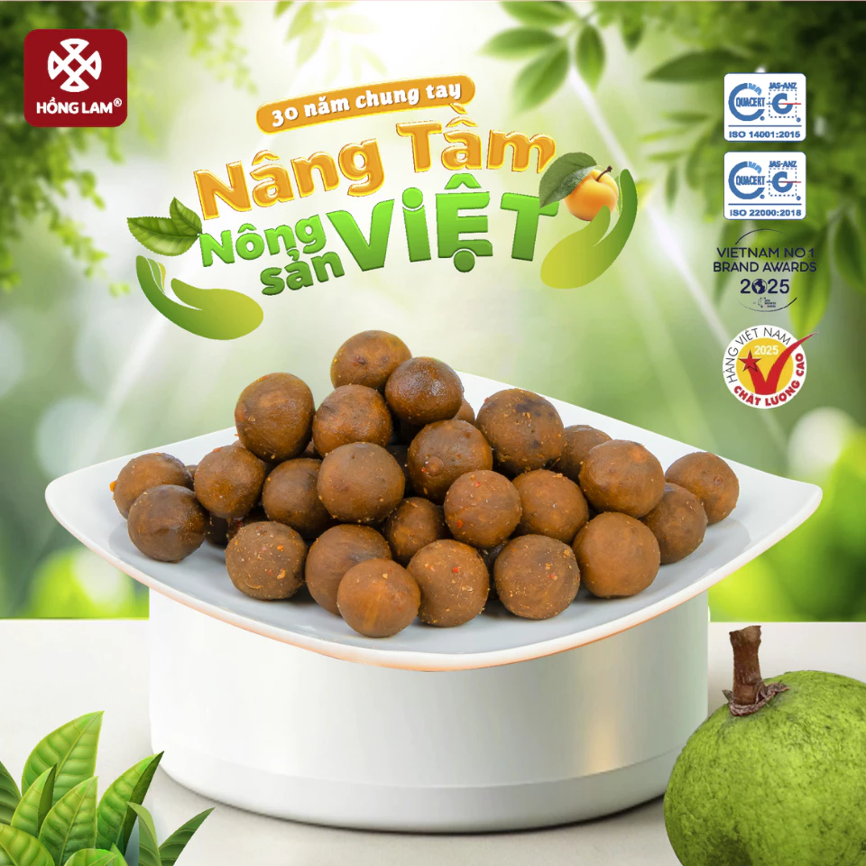 Ô mai (xí muội) sấu bao tử Hồng Lam, dạng hộp và gói. Có vị chua, ngọt, cay, giòn