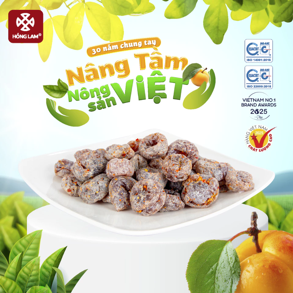 Ô mai (xí muội) Mơ núi đá thượng hạng Hồng Lam hộp. Có vị chua, ngọt, dẻo, cay