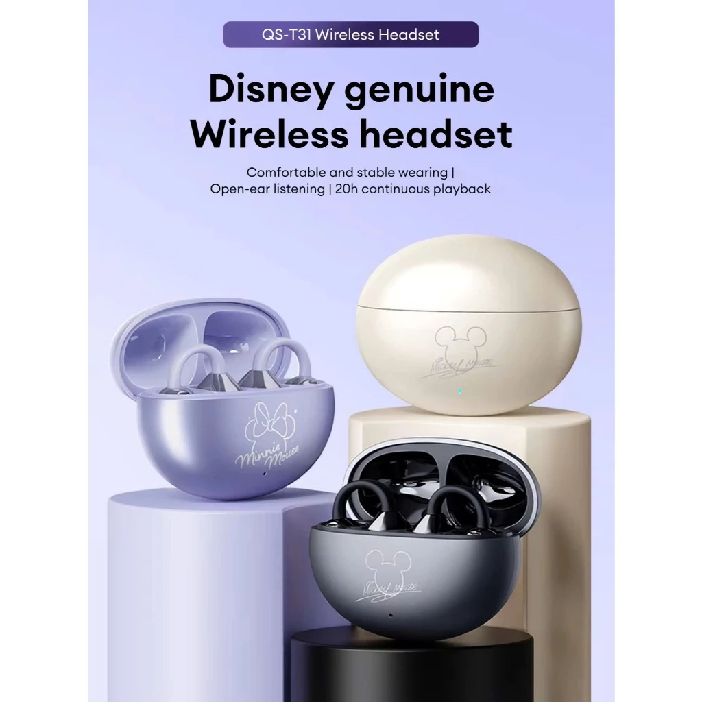 Tai Nghe Không Dây Disney QS T31 Bluetooth 5.3 Open Ear Kẹp Tai, Pin 20 Giờ, Âm Thanh Stereo