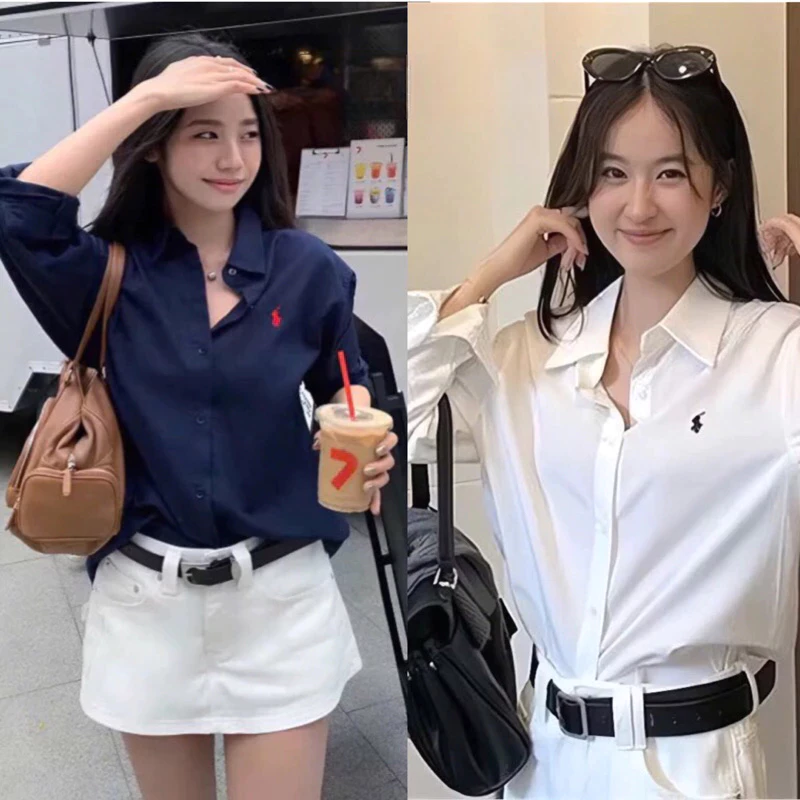 [Peinn] Áo sơ mi from rộng tay dài nữ thêu ngựa vải cotton lụa