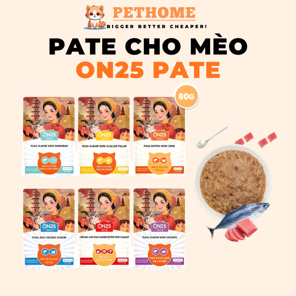 [Combo 24 Gói] Pate Cho Mèo ON25 PATE 80g Thịt Thật Dinh Dưỡng, Chăm Sóc Da Lông Bóng Mượt