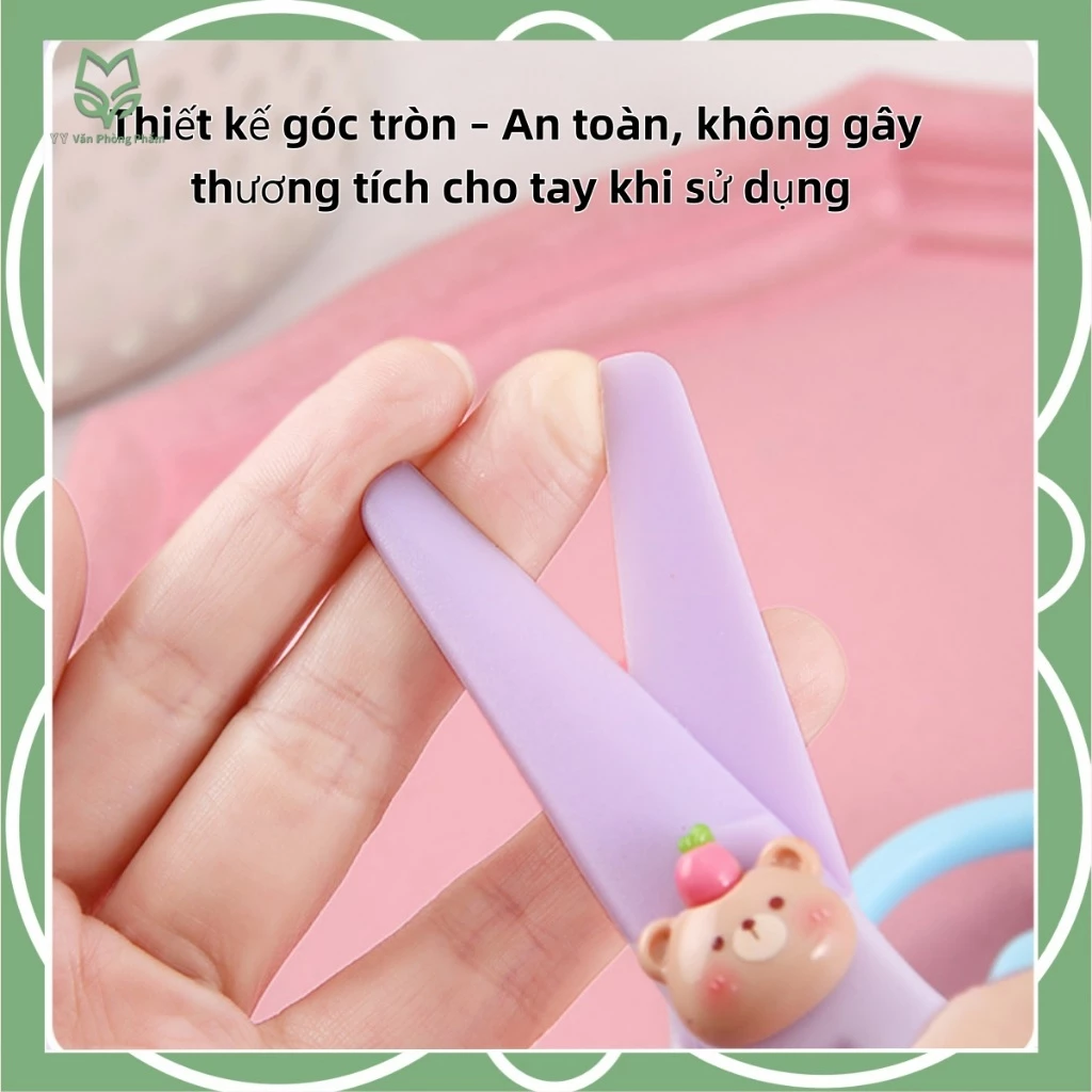 Kéo thủ công, kéo cắt giấy an toàn cho bé, lưỡi nhựa nhiều màu đính charm xinh xắn