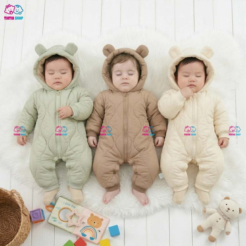 Body phao trần bông Bodysuit liền thân dài tay áo liền quần hàng Quảng Châu cho bé trai bé gái SLD12