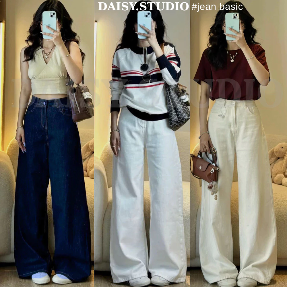 Quần Jean Trắng Nữ Cạp Cao Ống Suông Rộng 27cm MIAA Chất Vải Jeans Mềm, Quần Bò Ống Rộng Nữ Trắng Đủ Size XS_XL-Mã J09