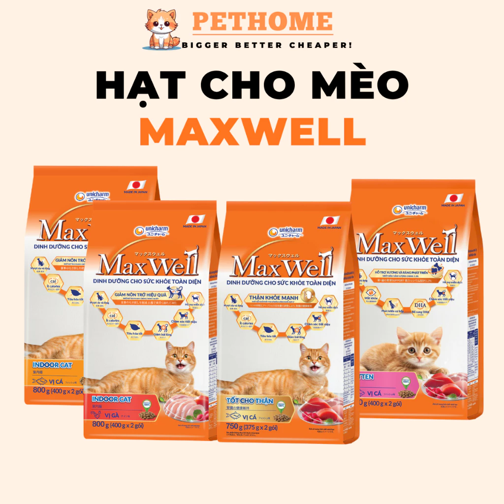 Hạt Cho Mèo Maxwell Hạt Tiết Niệu, Tốt Cho Thận Cân Bằng Dinh Dưỡng Dành Cho Mèo Mọi Lứa Tuổi