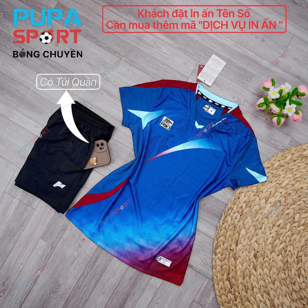 RIKI - [CHÍNH HÃNG-PupaSport] BST Quần Áo Bóng Chuyền LAI- Màu Xanh Cổ Vịt ,Bóng Chuyền Nam Nữ Chính Hãng