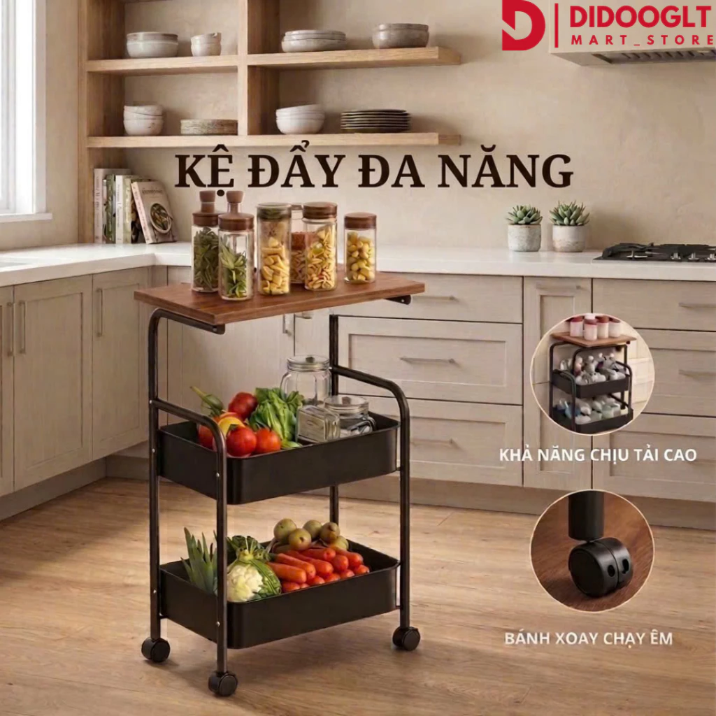 Kệ Đa Năng 3 Tầng Didooglt Có Bánh Xe - Kệ Để Đồ Tiện Lợi Cho Nhà Bếp, Phòng Ngủ