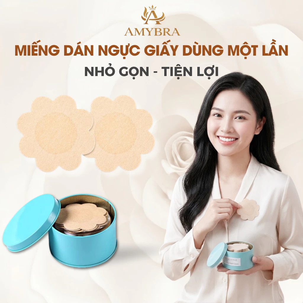 Hộp 60 Miếng Dán Ngực Hình Hoa Không Lộ Viền - Miếng Dán Ti Sử Dụng 1 Lần Tiện Lợi AMYBRA D307