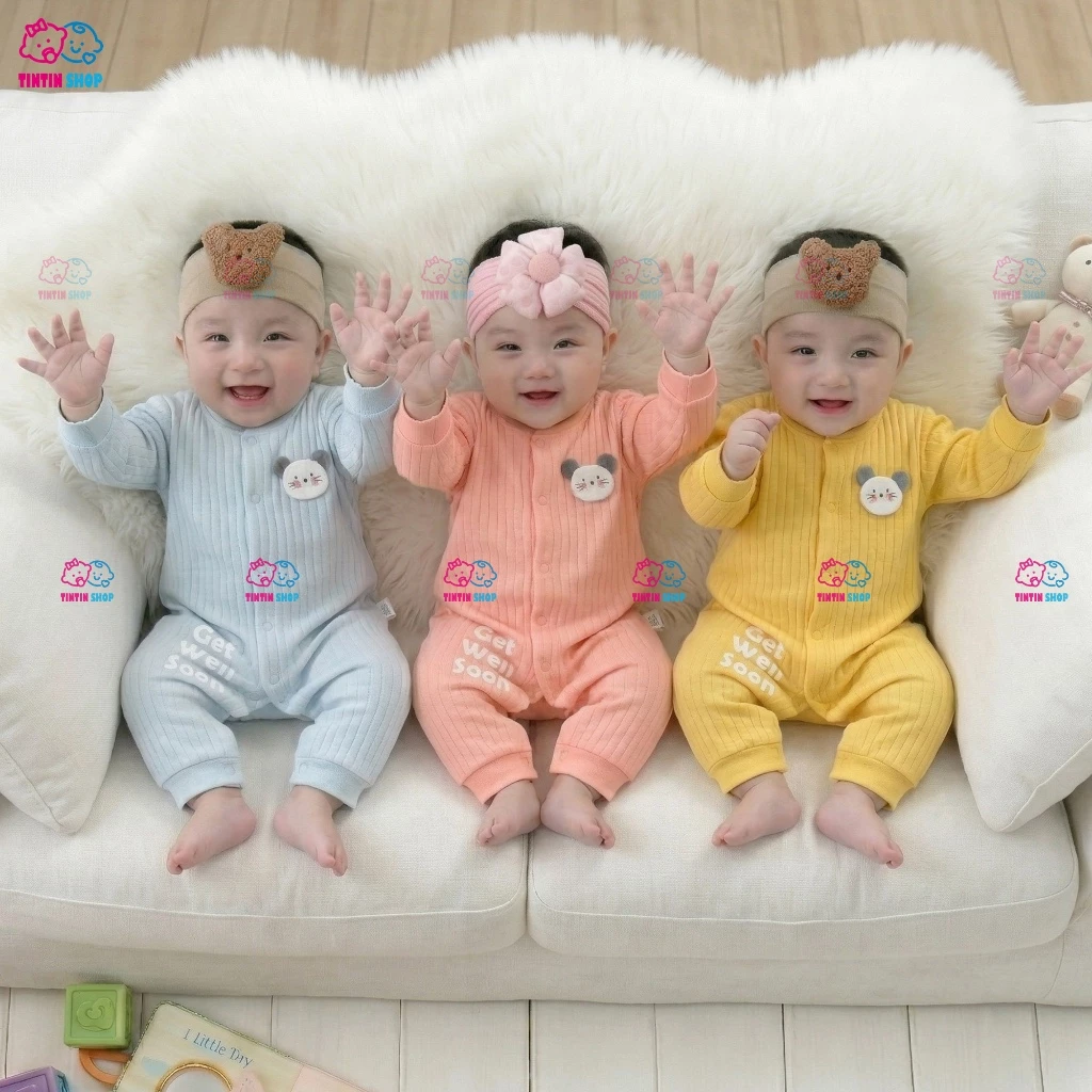 Body liền thân trần bông, bodysuit dài tay cotton cho bé trai và bé gái sơ sinh từ 3-12kg SLTB14