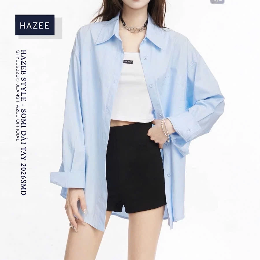 Áo Sơ Mi Nữ Form Rộng Xanh Pastel HAZEE Ulzzang Khoác Ngoài Croptop Xuân Hè Hot Trend