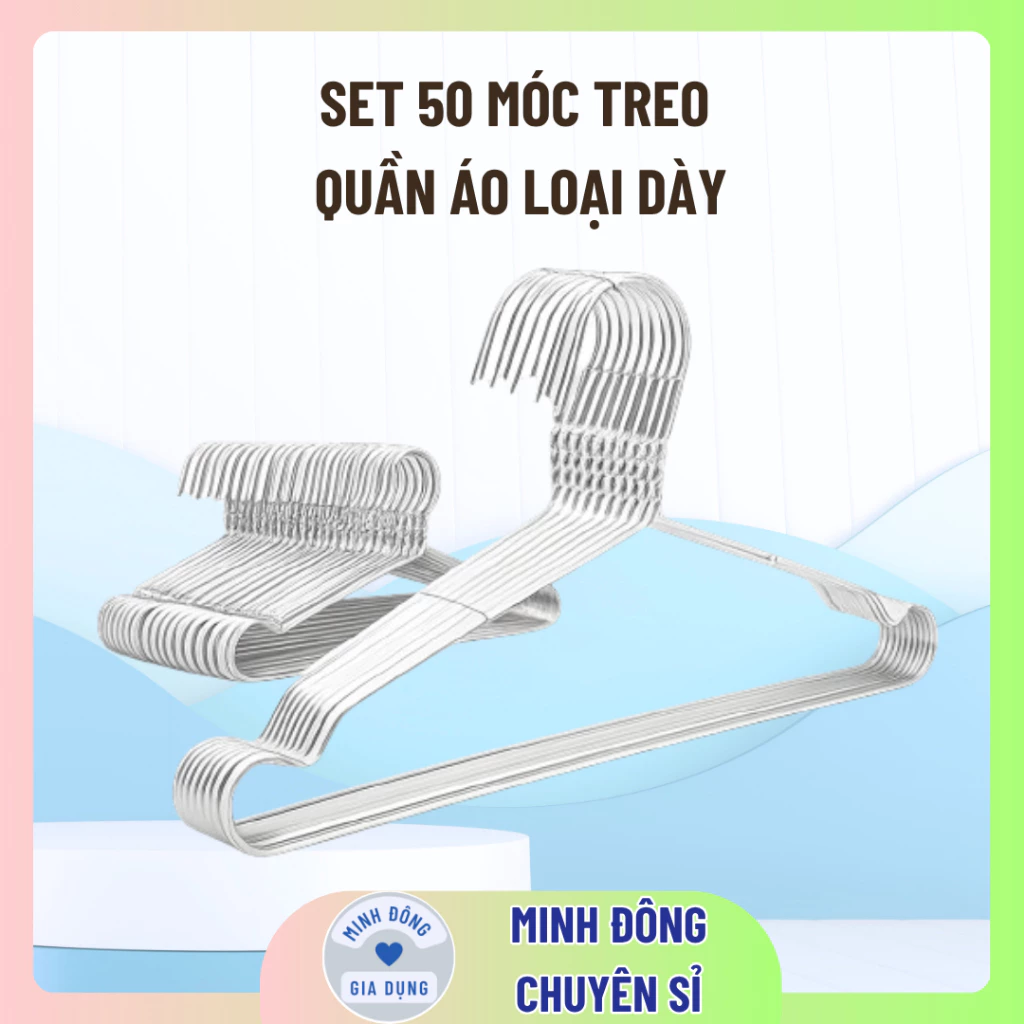 SET 50 MÓC NHÔM  treo quần áo LOẠI DÀY người lớn , 10 CÁI NẶNG 3KG