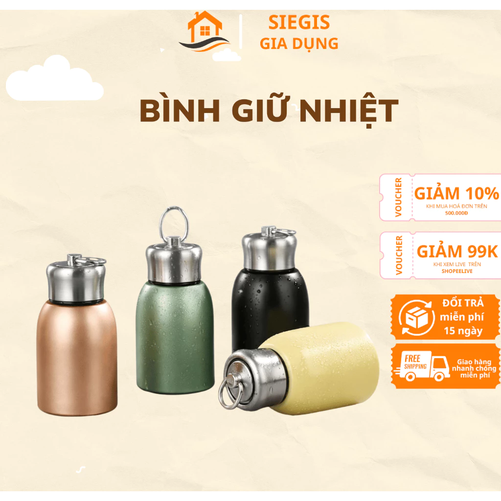 Bình Giữ Nhiệt DIDOOGLT 300ML – Inox 304 Cao Cấp, Giữ Nóng Lạnh 6H, Có Quai Xách, Thiết Kế Mini