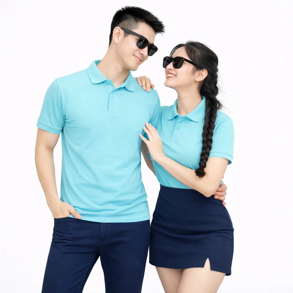 Áo Thun Polo Có Cổ Andromeda Màu Thiên Thanh Vải Cá Sấu Co Dãn Thoáng Mát Đồng Phục Nam Nữ