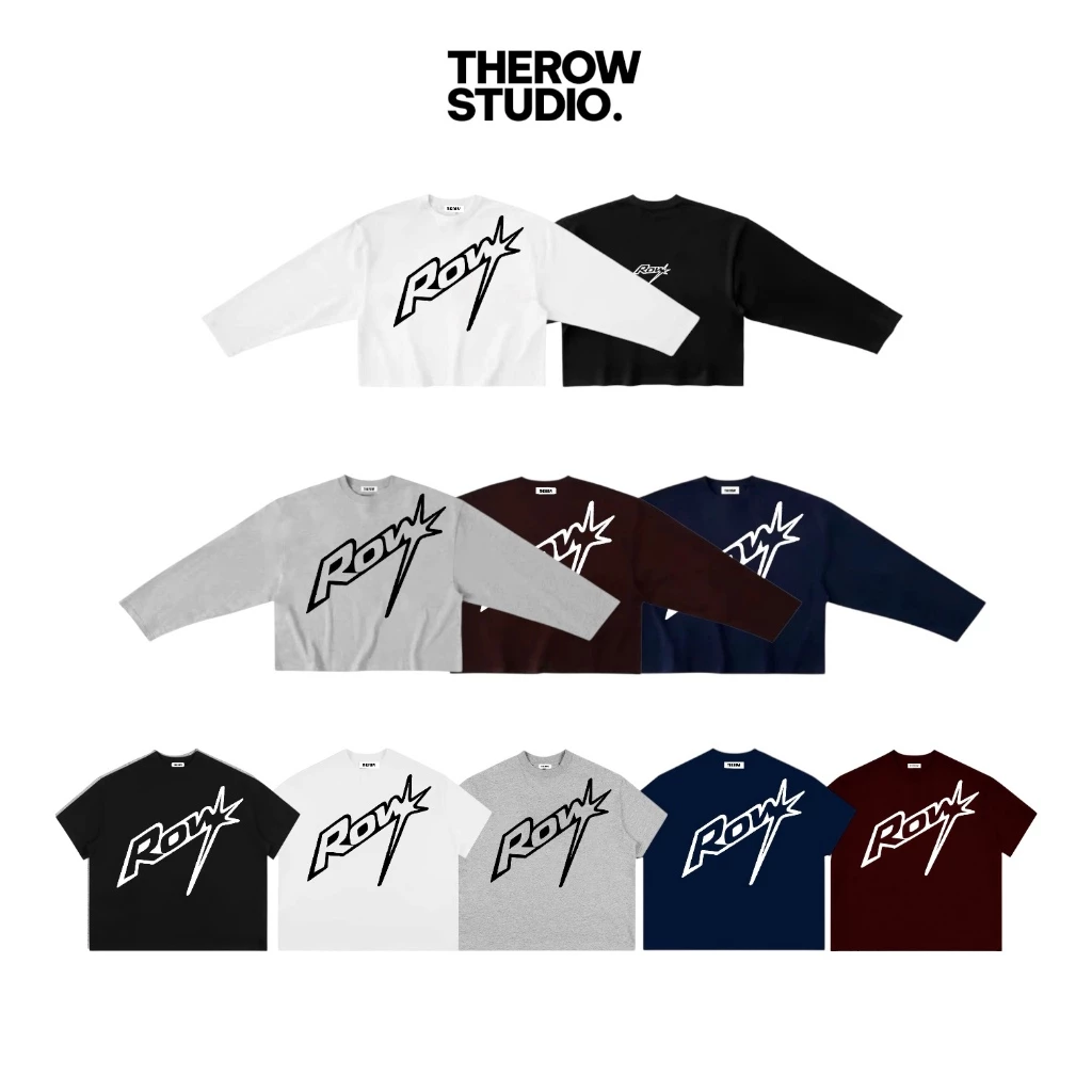 ROW002 THEROW Áo Thun Tay Dài - Tay Ngắn Long Sleeve Boxy 250gsm Form Rộng Cổ Tròn " LOGO FLASH " Unisex Nam Nữ Basic Hè