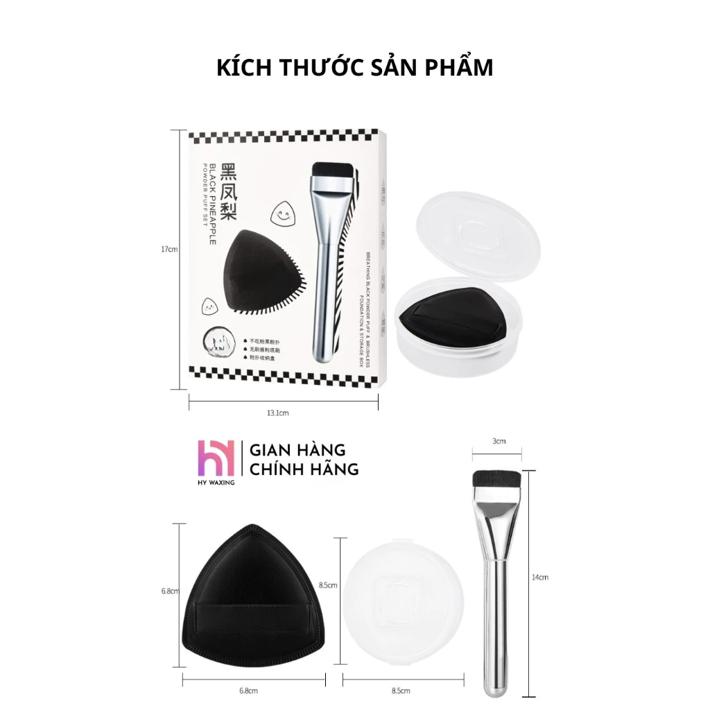 Set 2 Cọ Tán Kem Nền HYWAXING Siêu Mỏng Nhẹ Kèm Bông Mút Và Hộp Đựng Hợp Vệ Sinh CI-157