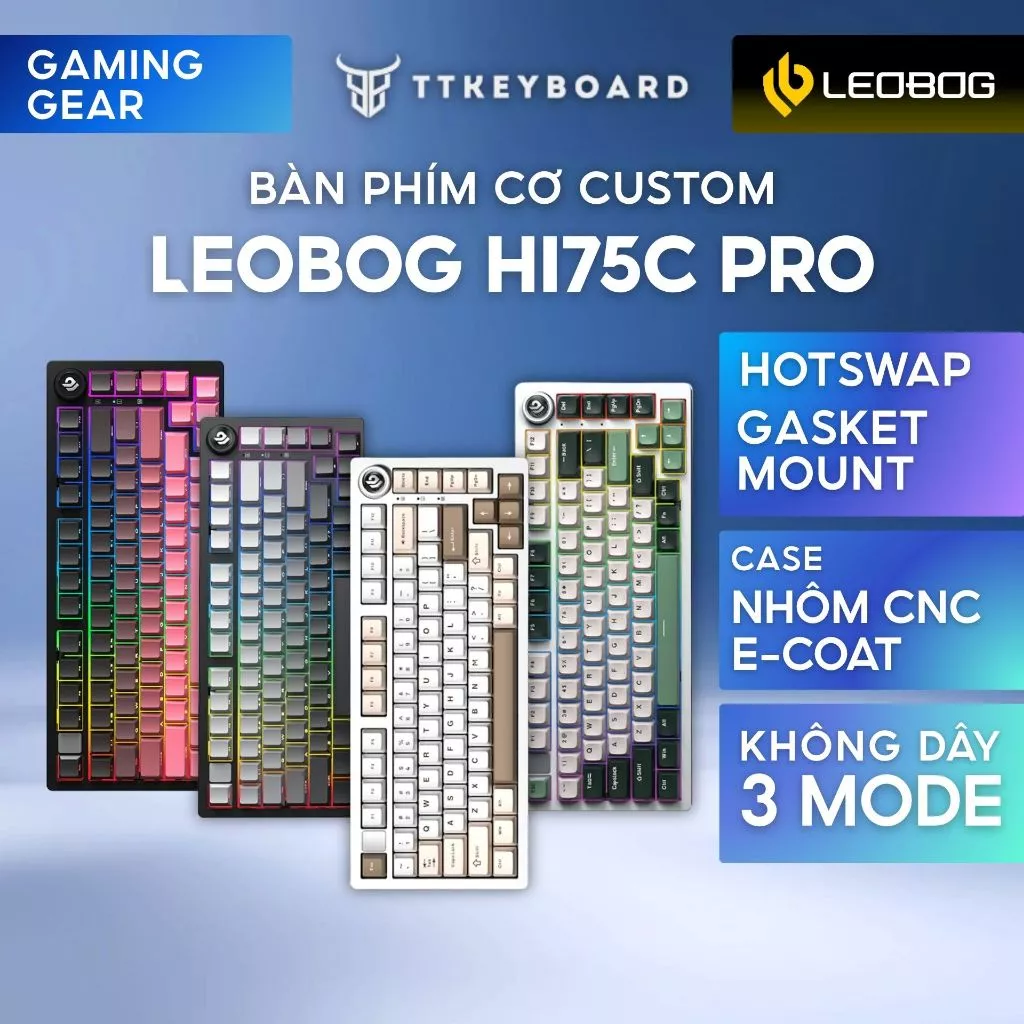 [Hoả Tốc]Bàn Phím Cơ Không Dây Leobog Hi75C Pro Nhôm CNC 3 Mode Led RGB Mạch Xuôi Âm Hifi-TTKeyboard