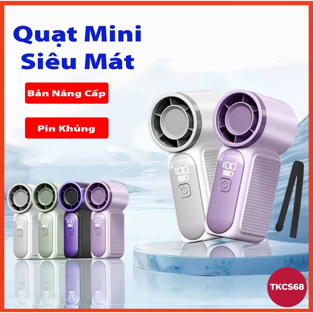 Quạt cầm tay mini QX88, quạt tích điện có thể sạc lại pin di động gió mạnh tốc độ turbo phản lực, màn hình hiển thị pin