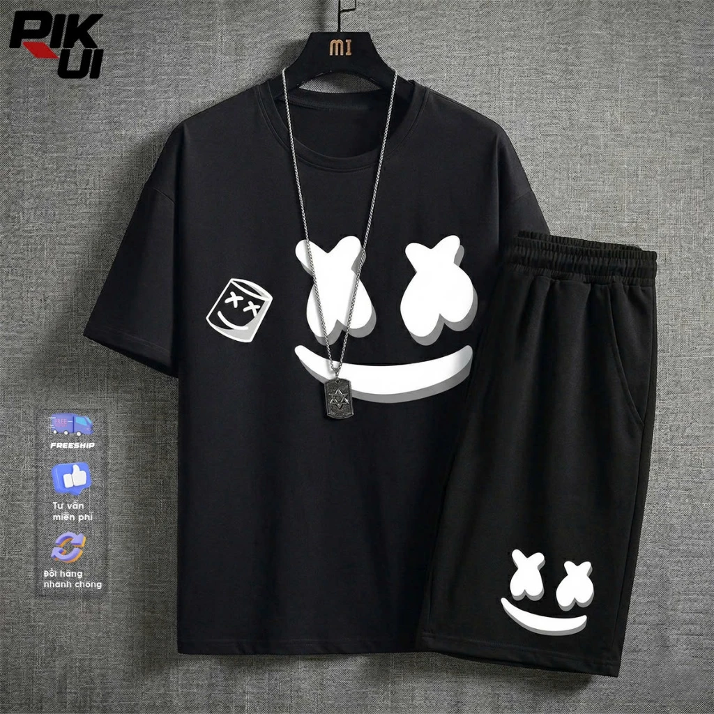 Bộ thể thao mặt cười mẫu thể thao chất thun mềm mịn thoáng mát co dãn rất tốt - Pikrui Fasihon