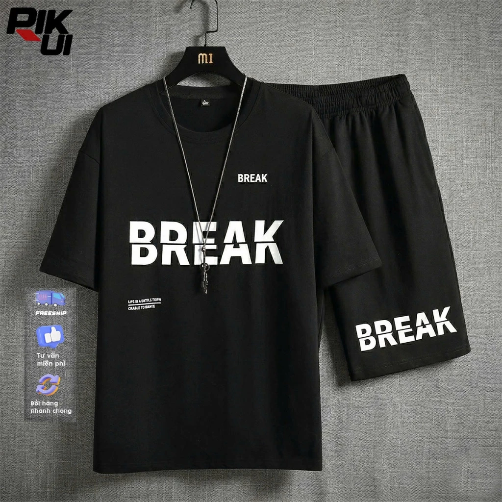 Bộ quần áo thể thao nam mẫu in chữ BREAK chất thun mềm mịn thoáng mát