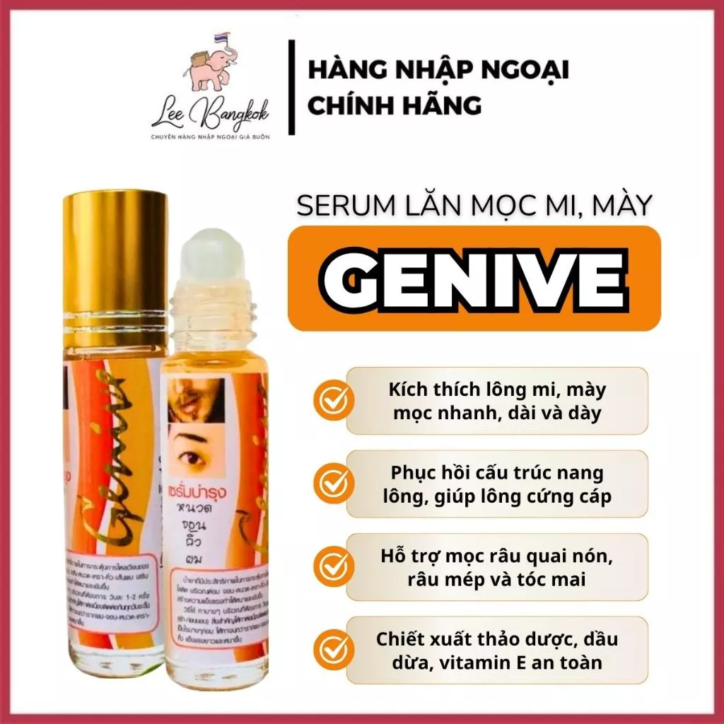 [Nội Địa Thái] Serum Lăn GENIVE Kích Thích Mọc Lông, Mọc Tóc, Chân Mày, Râu, Mi Chuẩn Thái Lan 10ml