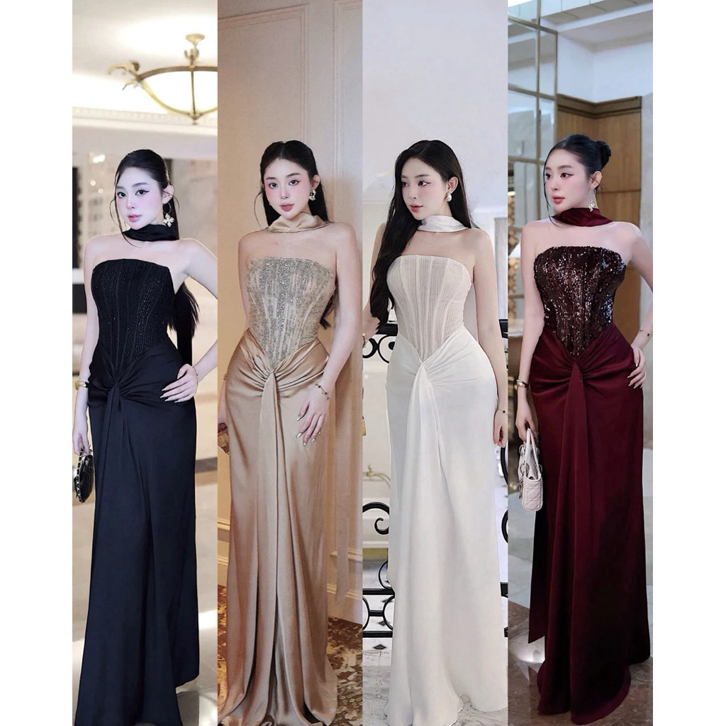 Váy Trắng Dự Tiệc Form Dài Thanh Lịch Kiểu Tiểu Thư