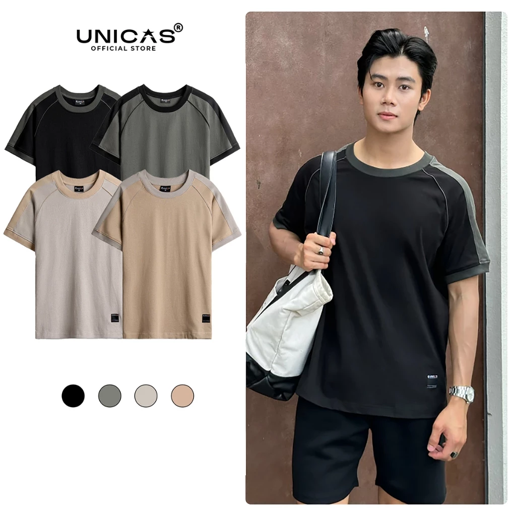 Áo Thun Unisex UNICAS Form Oversized Tay Cổ Phối Lai Năng Động Chất Vải 100% Cotton Mặc Thoải Mái