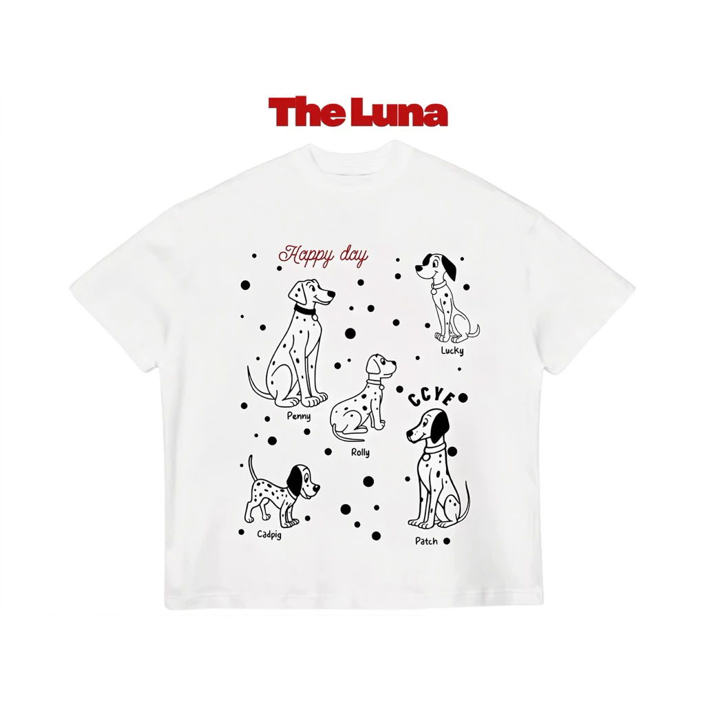 Áo Thun Boxy Nam Nữ Màu Trắng “ Dalmatian” - The Luna